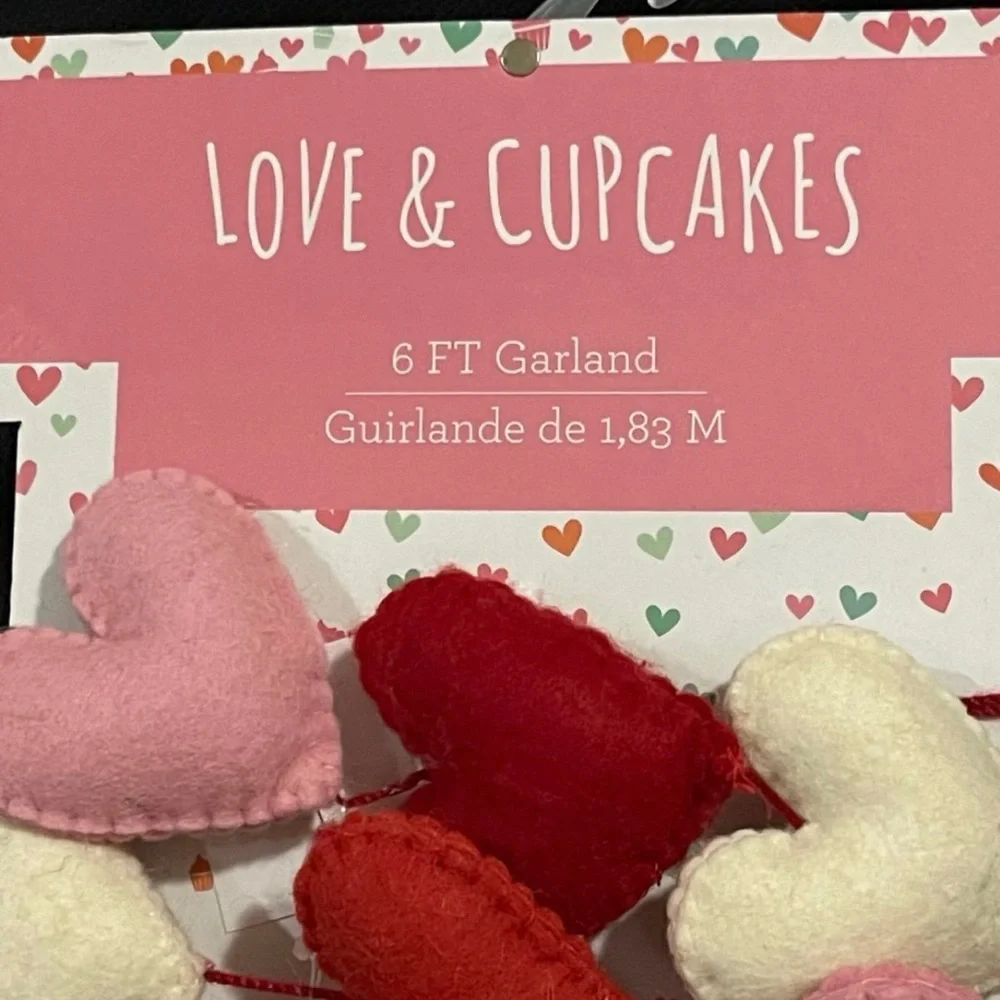 Valentines Love and Cupcakes Heart Garland - Valentines Felt Hearts Garland